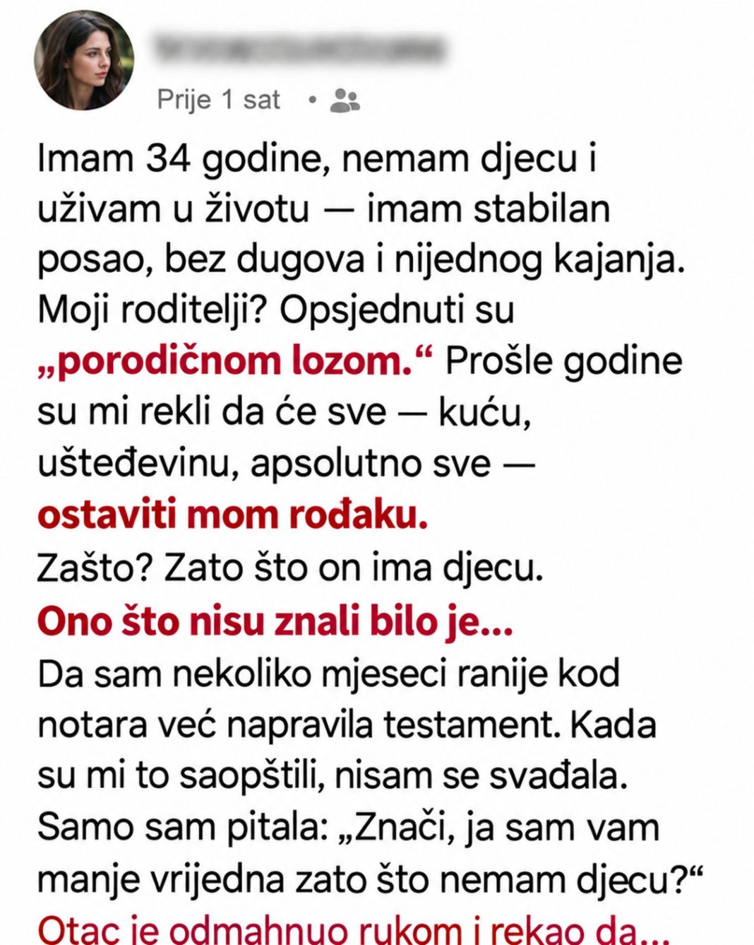 „Roditelji su kuću ostavili rođaku jer nemam djecu: Nisu znali da ću uskoro postati majka“ - featured image „Roditelji su kuću ostavili rođaku jer nemam djecu: Nisu znali da ću uskoro postati majka“ - featured image